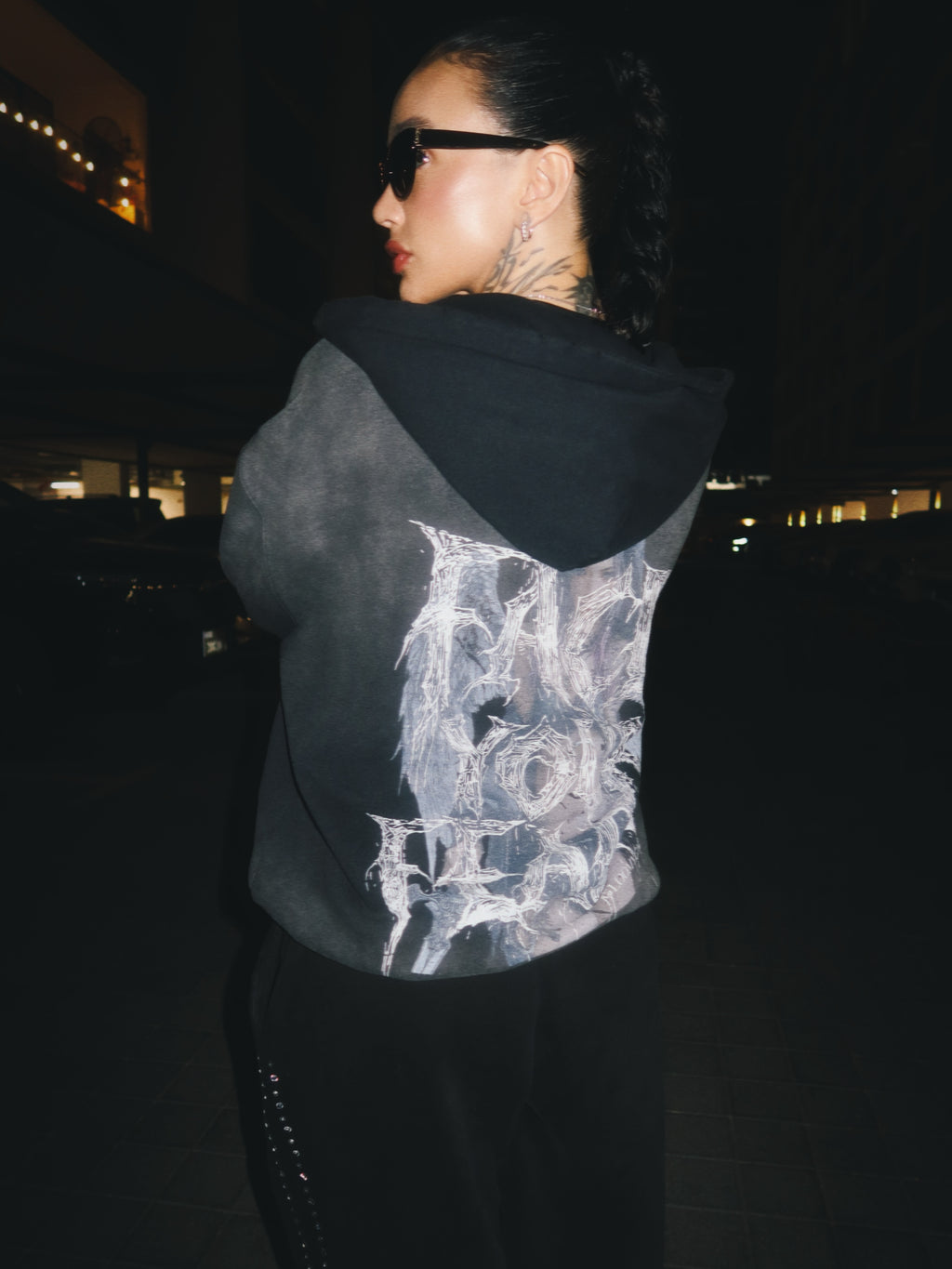 FACE YOUR FEARS ZIP HOODIE WASHED BLACK