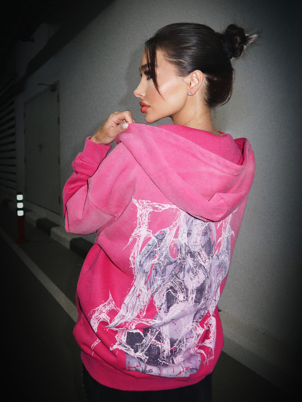 FACE YOUR FEARS ZIP HOODIE WASHED PINK