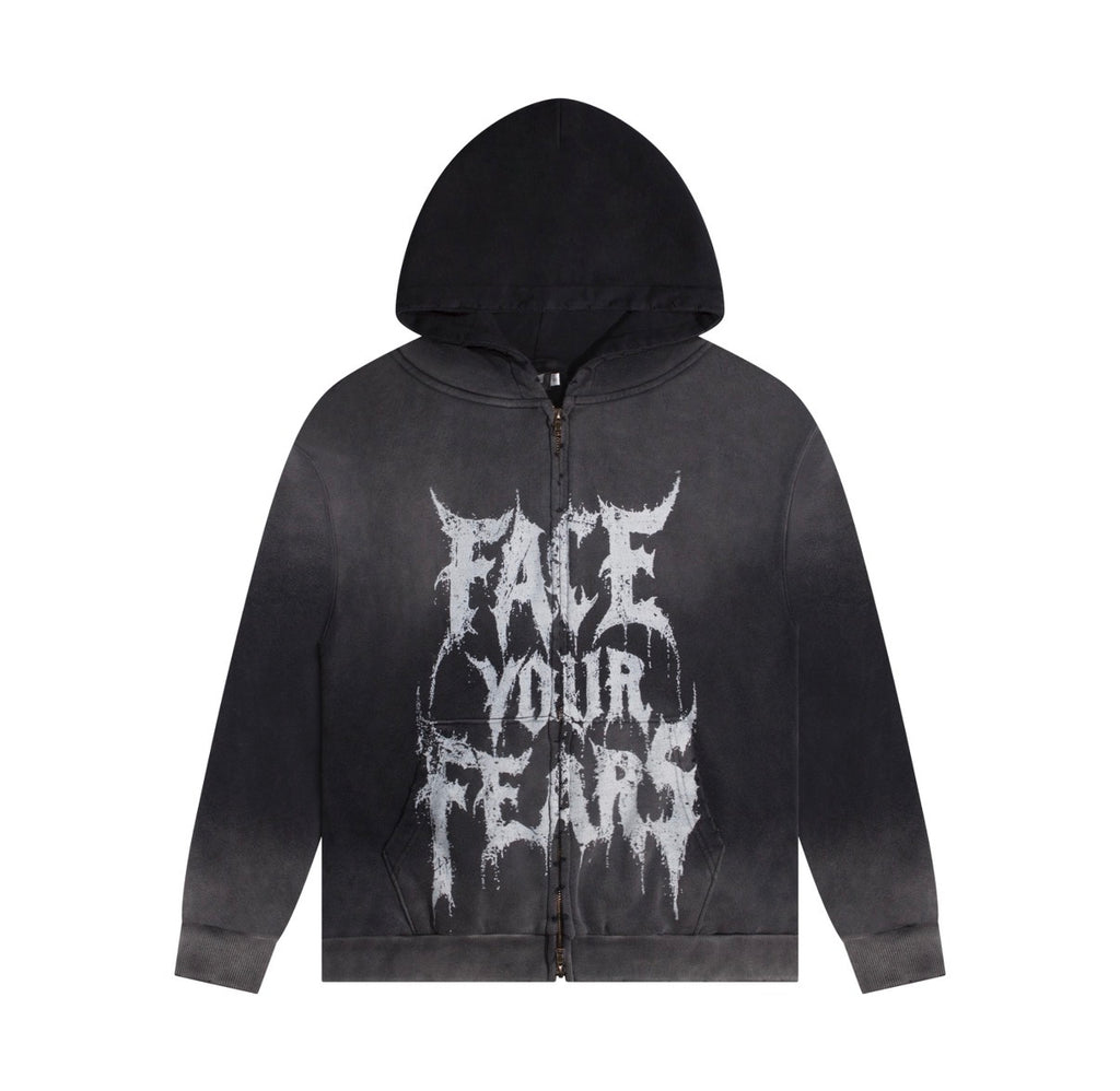 FACE YOUR FEARS ZIP HOODIE WASHED BLACK