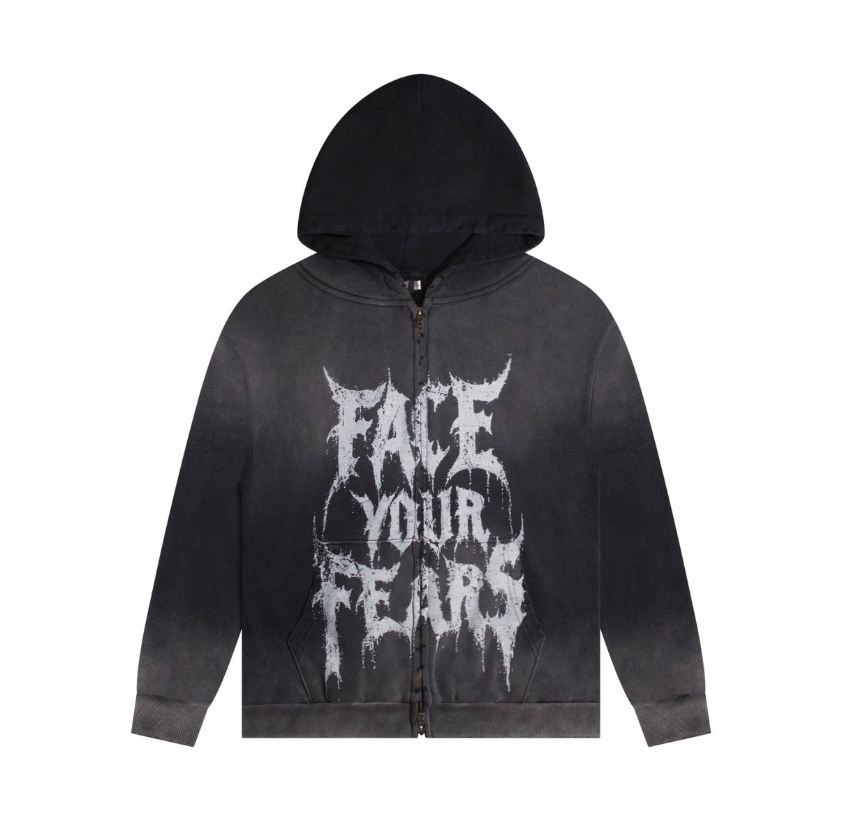 FACE YOUR FEARS ZIP HOODIE WASHED BLACK